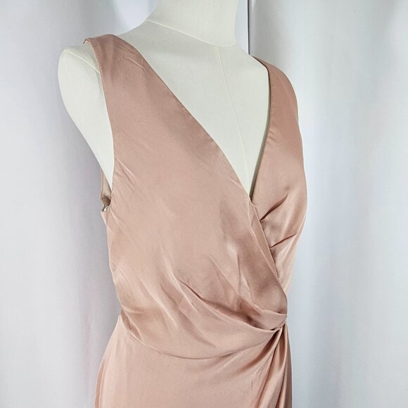 After Six Pink Satin V Neck Faux Wrap Tulip Skirt Maxi Dress Size 14R NWTF Read - Picture 8 of 16